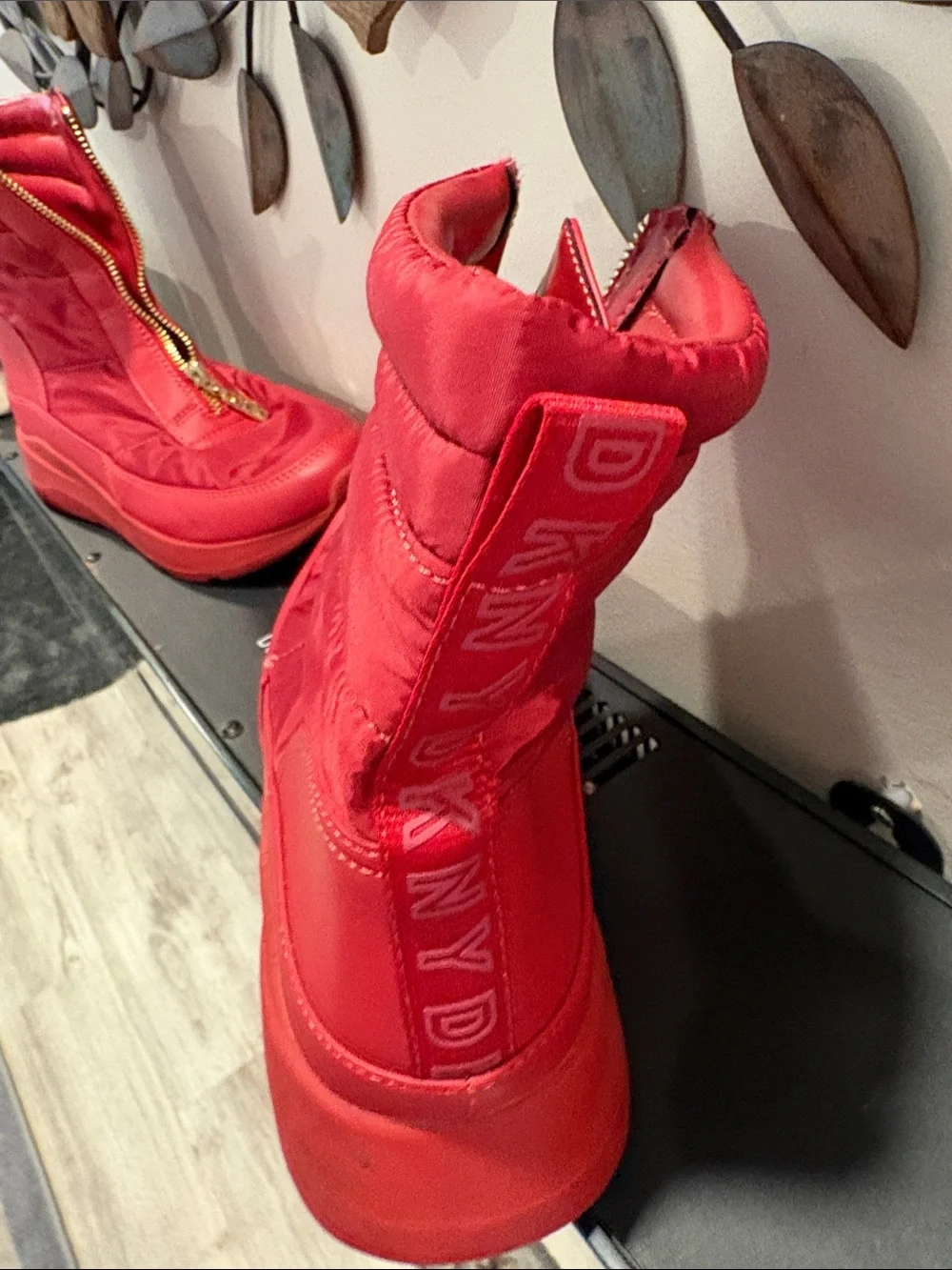 Dkny Women's Bright Red Quilted Zip-Front Winter Boots